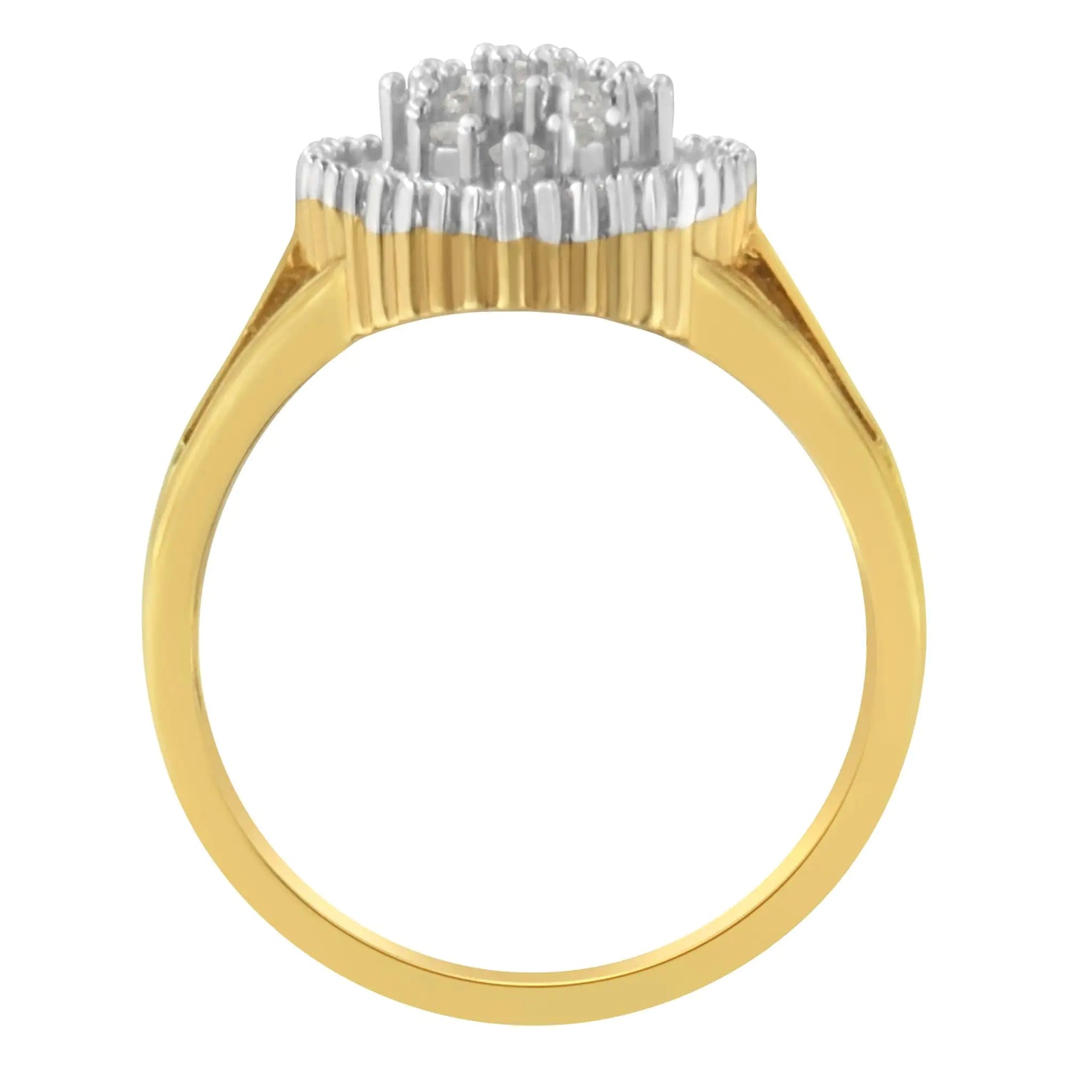 10K Yellow Gold 1/2 Cttw Baguette &amp; Round Diamond Marquise-Shaped Cluster Halo Ring (I-J Color, I3 Clarity)