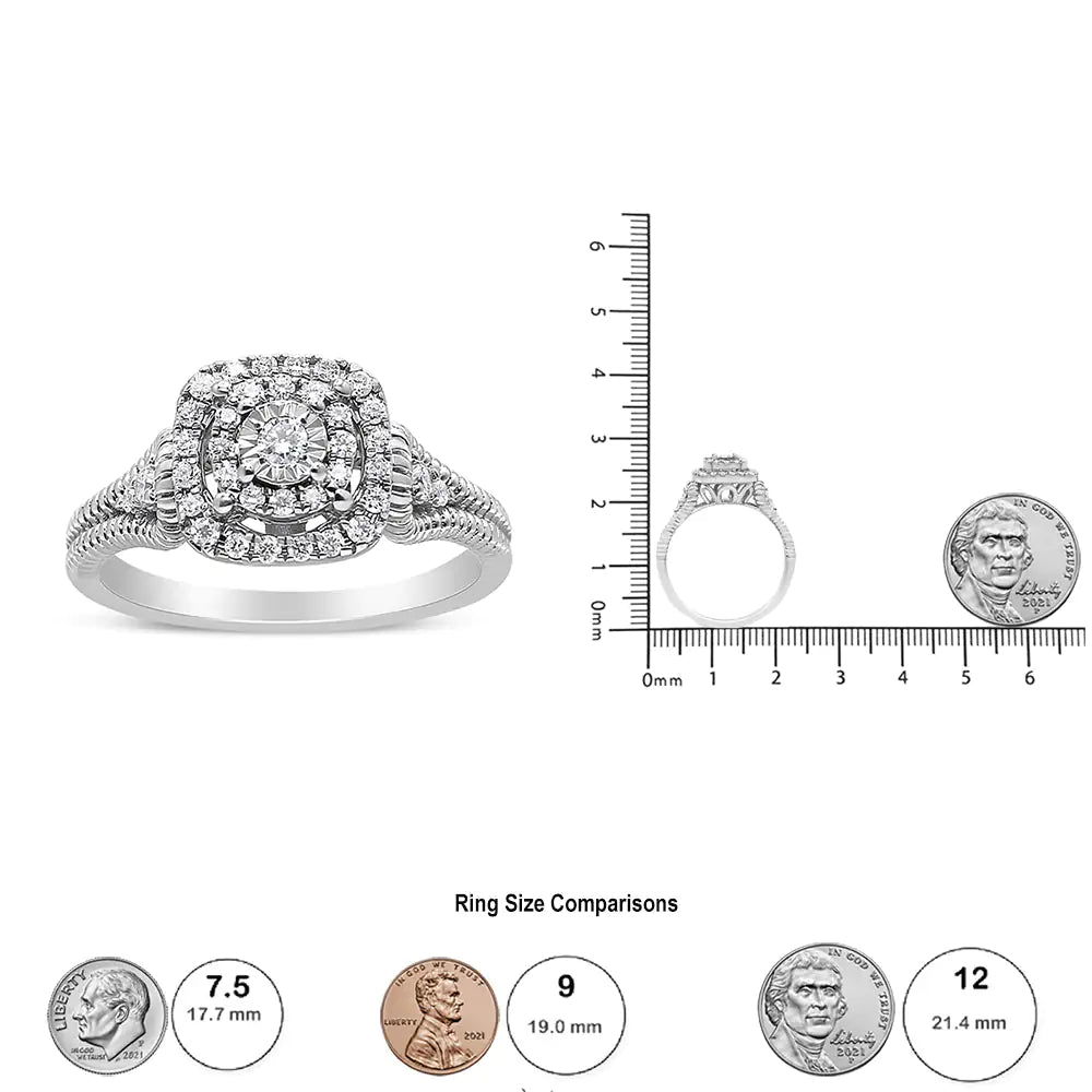 .925 Sterling Silver 1/3 Cttw Miracle Set Round-Cut Diamond Cocktail Ring (H-I Color, I1-I2 Clarity)