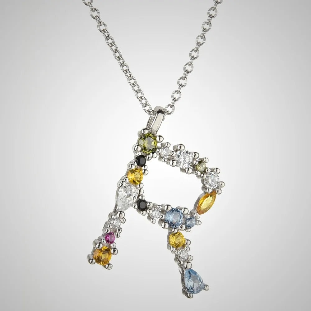 ANDYWEN 925 Sterling Silver Gold Letter M Opal Initial Necklace