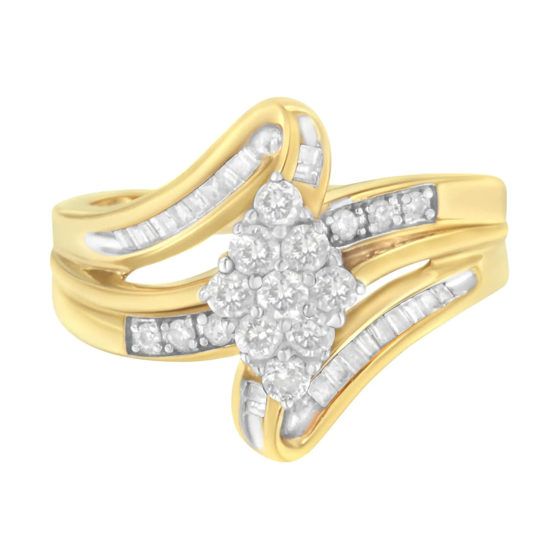 10K Yellow Gold 1/2 cttw Diamond Cluster Cocktail Ring (J-K Clarity, I1-I2 Color)