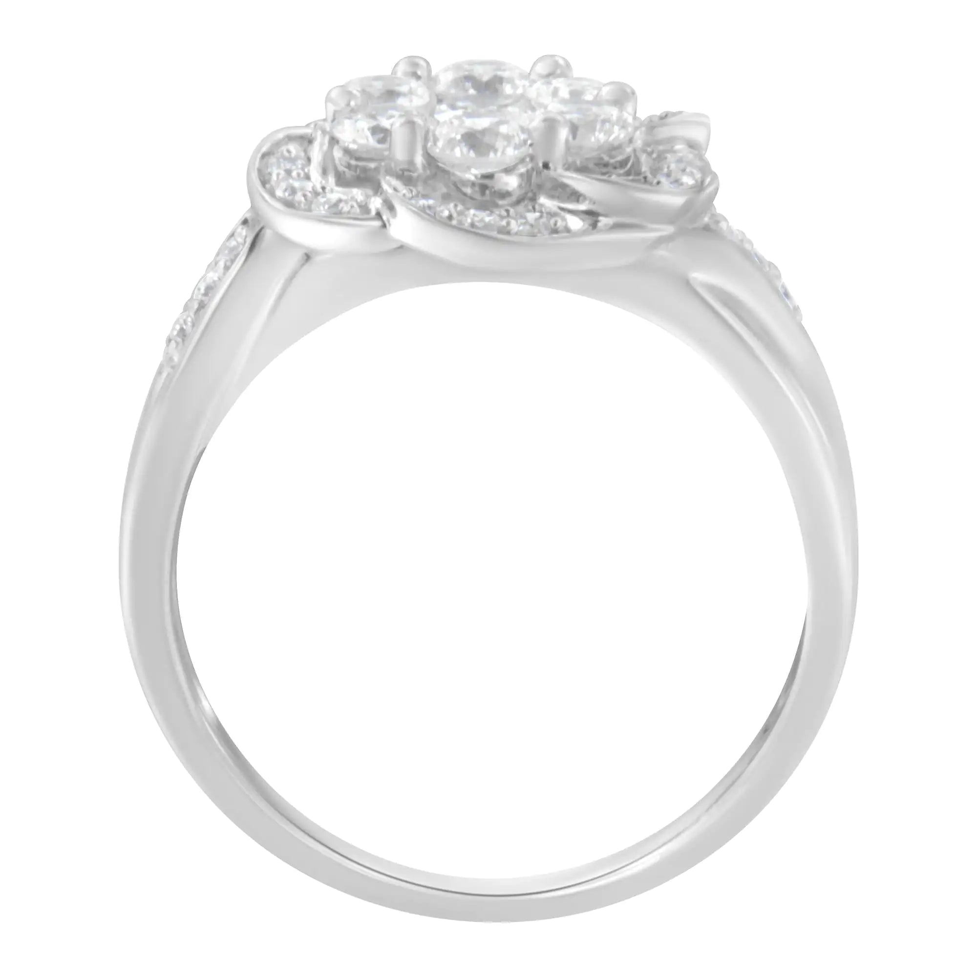 14K White Gold Floral Cluster Diamond Ring (1 Cttw, H-I Color, SI2-I1 Clarity)