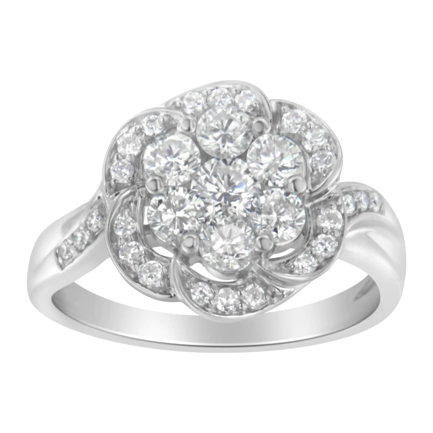 14K White Gold Floral Cluster Diamond Ring (1 Cttw, H-I Color, SI2-I1 Clarity)