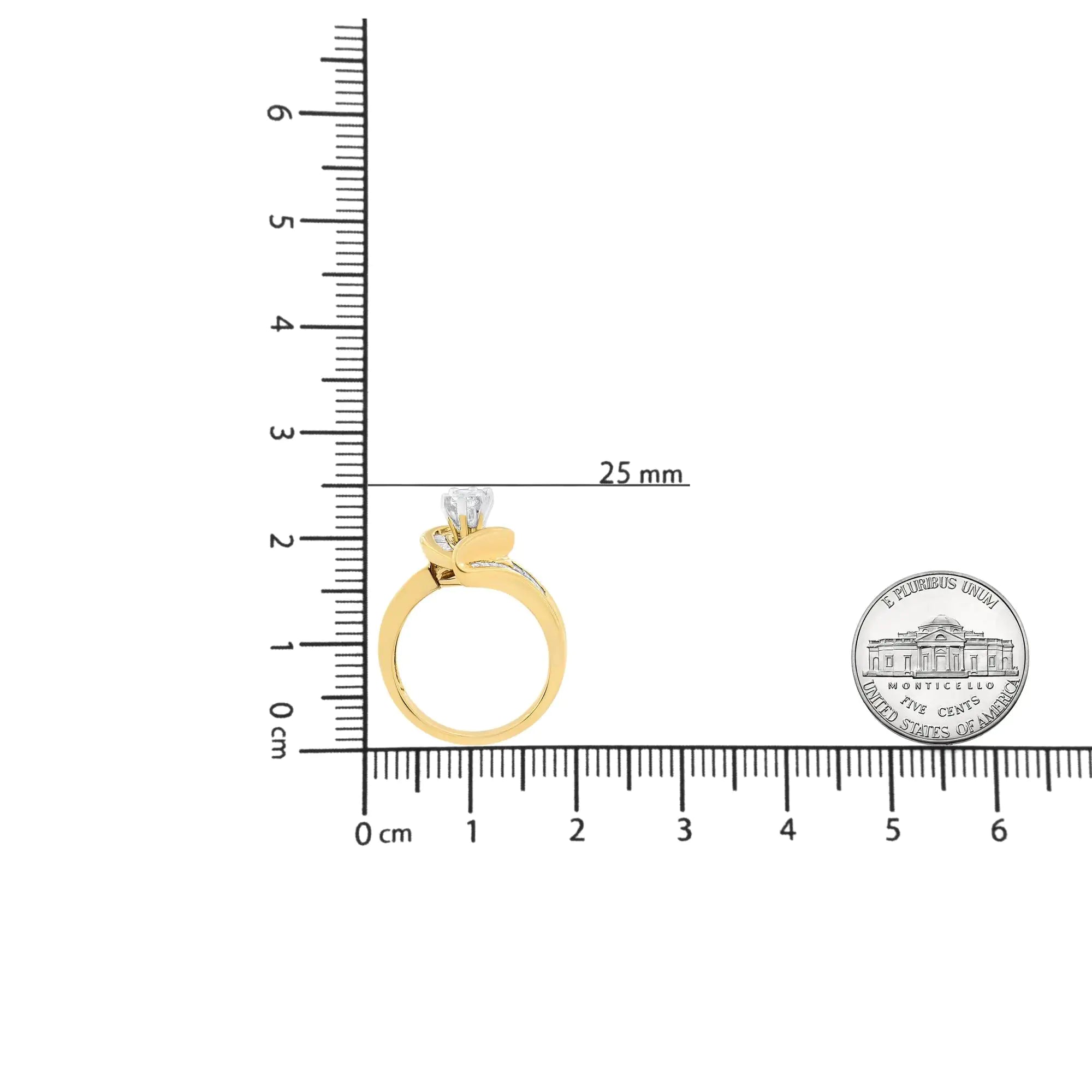 14K Yellow Gold Princess, Baguette, and Pie cut Diamond Marquise Shaped Ring (1 1/4 Cttw, G-H Color, SI1-SI2 Clarity)