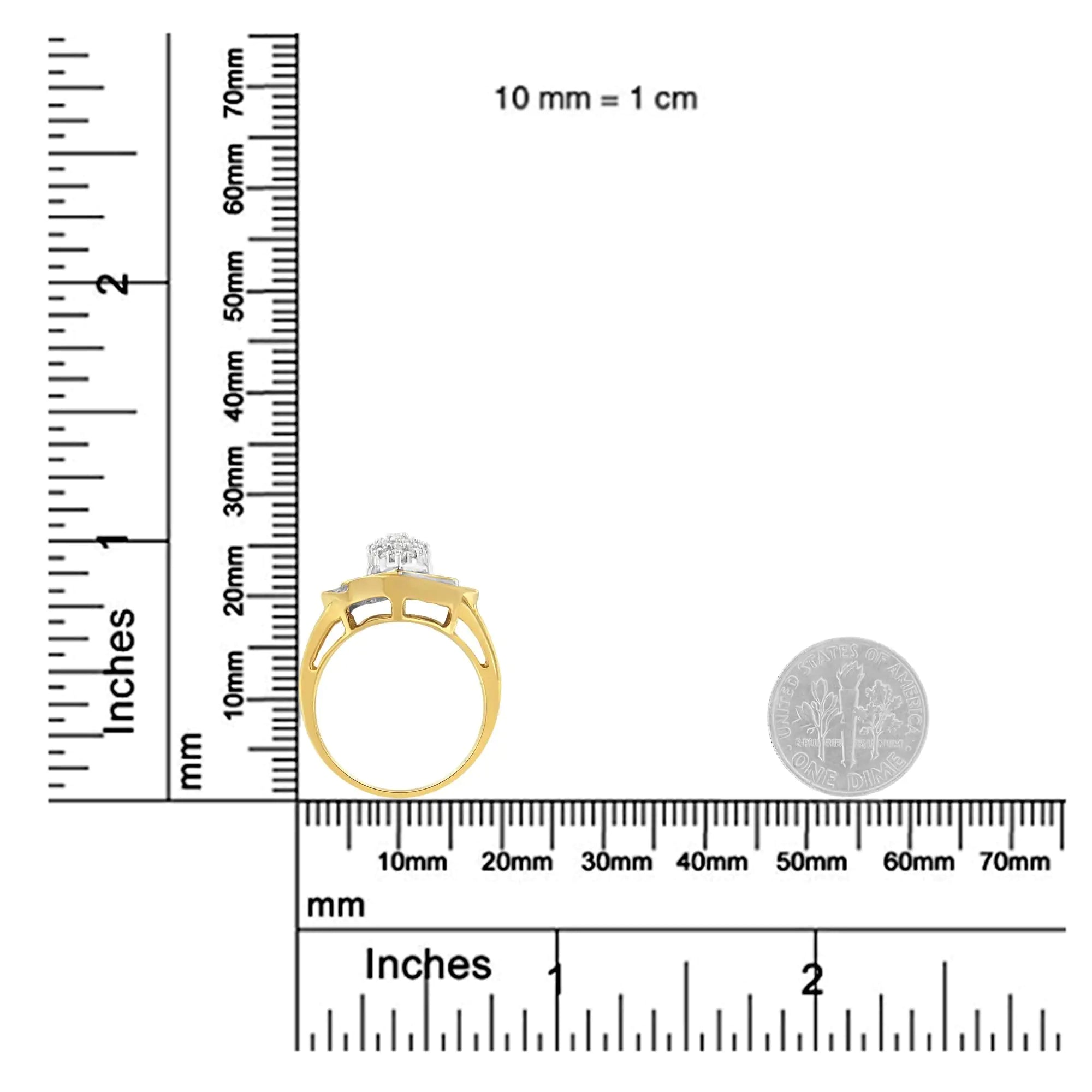 10K Yellow Gold Diamond Cluster Ring (3/4 Cttw, J-K Color, I2-I3 Clarity)