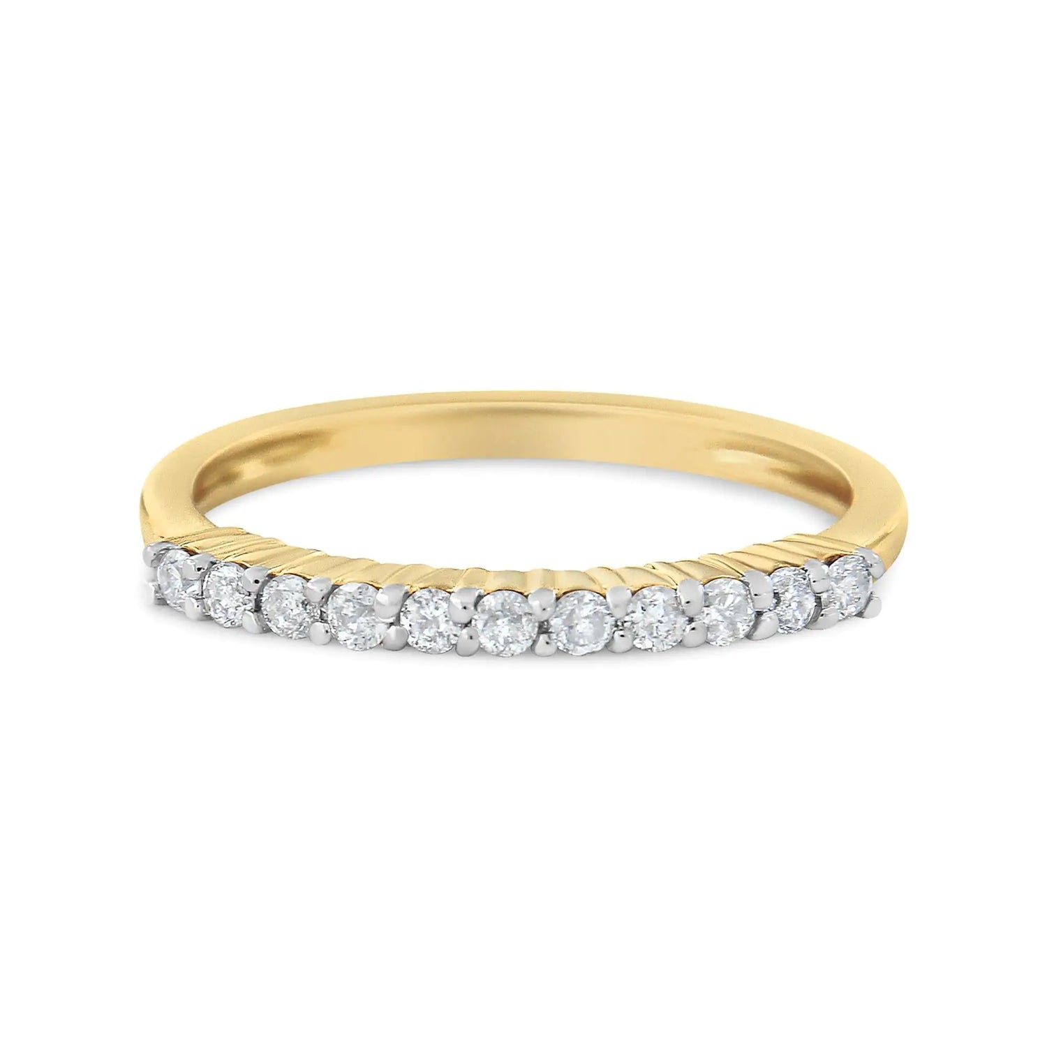 10K Yellow Gold Plated .925 Sterling Silver 1/4 Cttw Shared Prong Set Champagne Diamond Band Ring (K-L Color, I1-I2 Clarity)