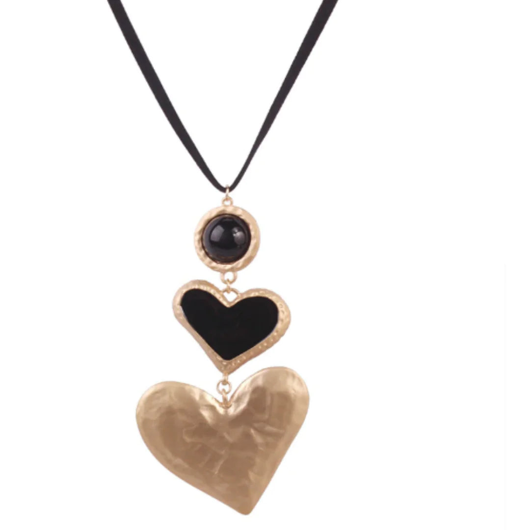 Double Black Heart Necklace