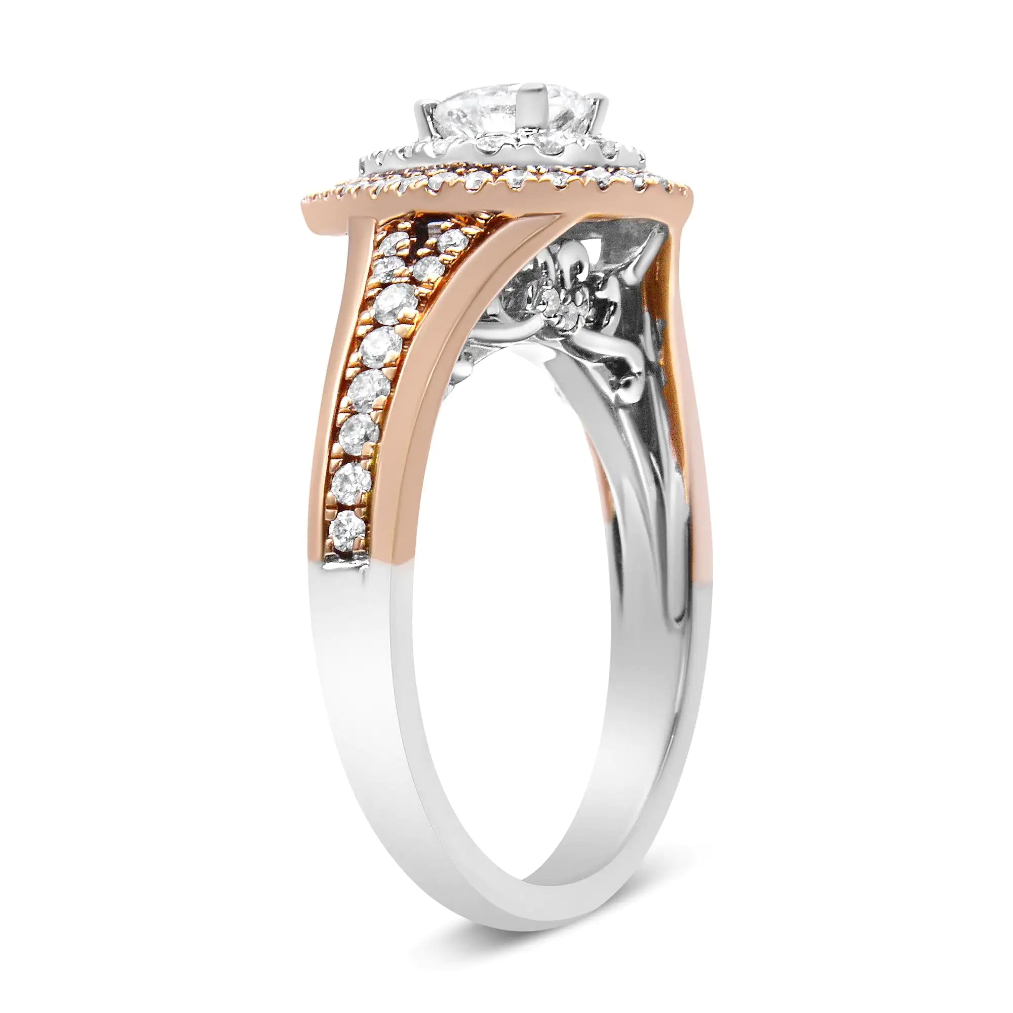 14K White and Rose Gold 1.00 Cttw Diamond Pear Shaped Double Halo Engagement Ring ( H-I Color, SI2-I1 Clarity)