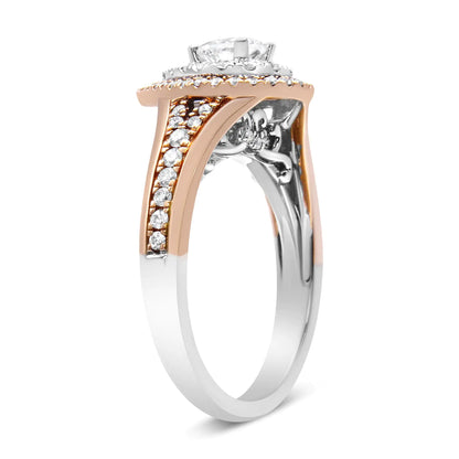 14K White and Rose Gold 1.00 Cttw Diamond Pear Shaped Double Halo Engagement Ring ( H-I Color, SI2-I1 Clarity)