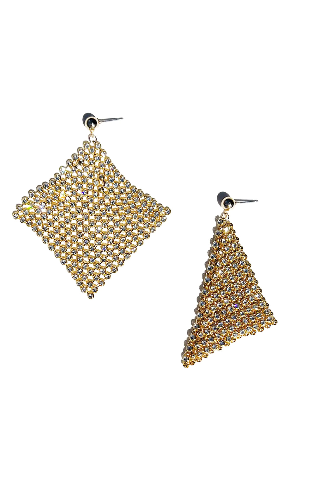 Soft Crystal Mesh Earrings with Crystal Glass Stones &amp; Gold Plating - Ball Post - 2.75