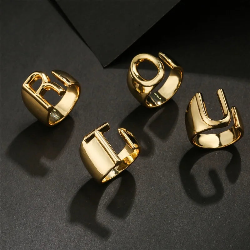 Adjustable Gold Alphabet Ring For Women