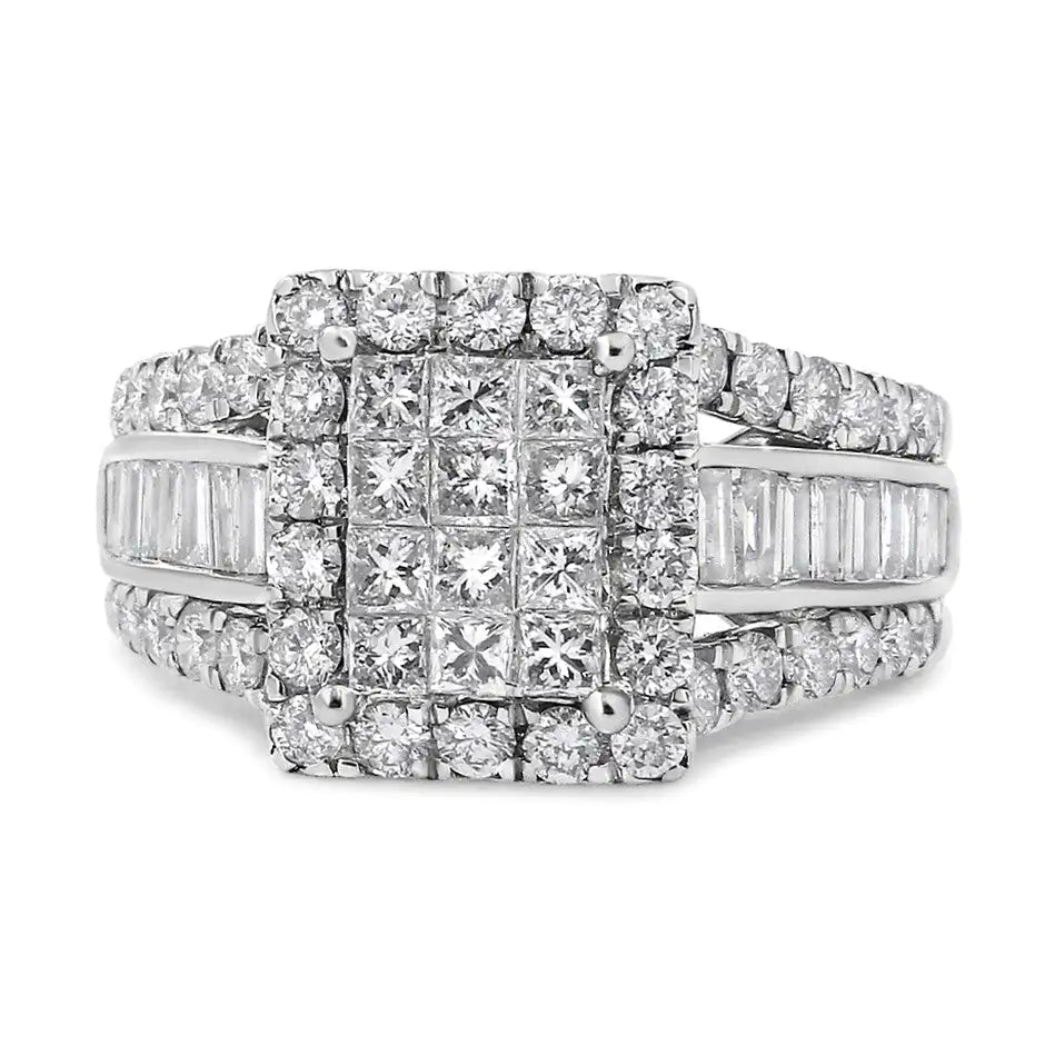 14K White Gold 2.00 Cttw Composite Head with Halo and Side Stones Diamond Ring (H-I Color, SI1-SI2 Clarity)