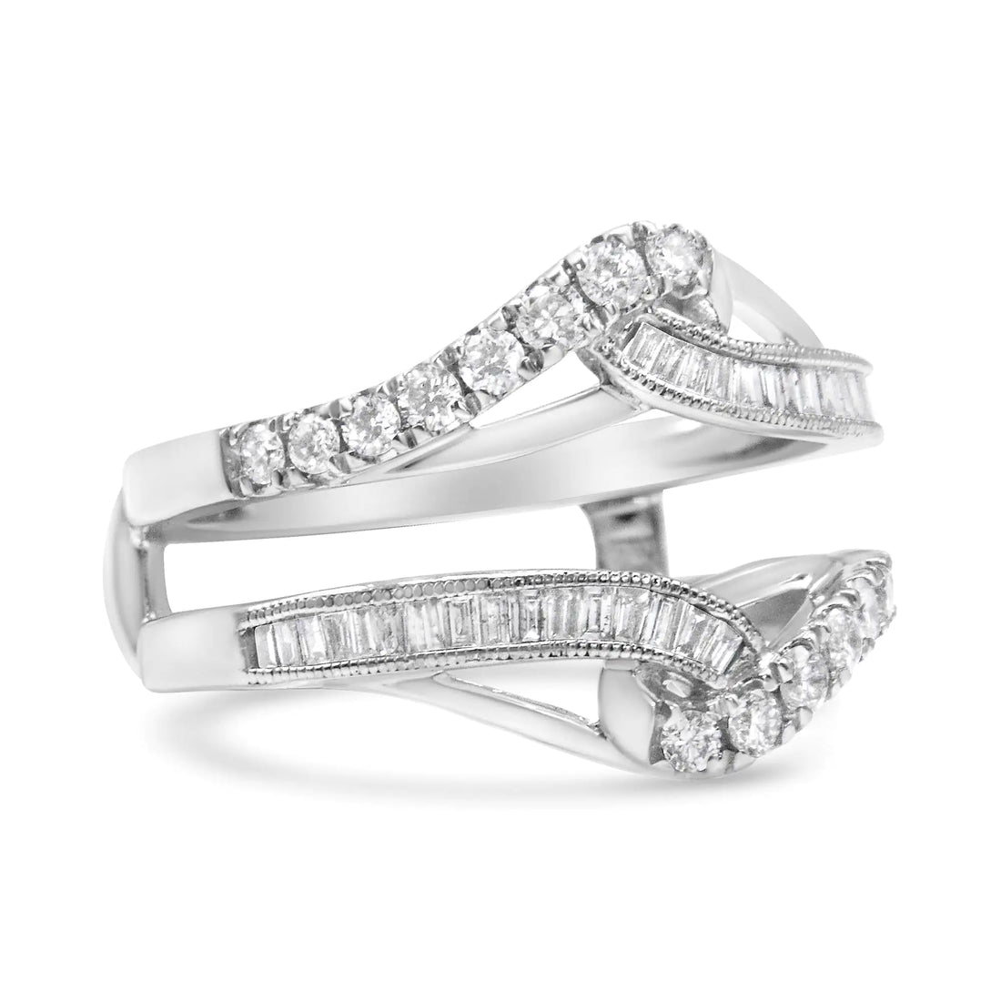 14K White Gold 0.65 Cttw Round and Baguette Invisible-Set Diamond Enhancer Wrap Ring (I-J Color, I2-I3 Clarity)