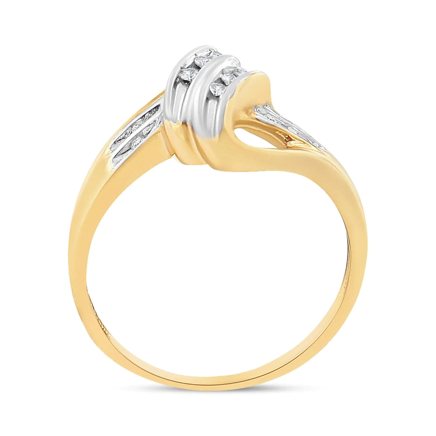 10K Yellow and White Gold 1/15 Cttw Round-Cut Diamond Bypass Ring (I2 Color, I-J Clarity)