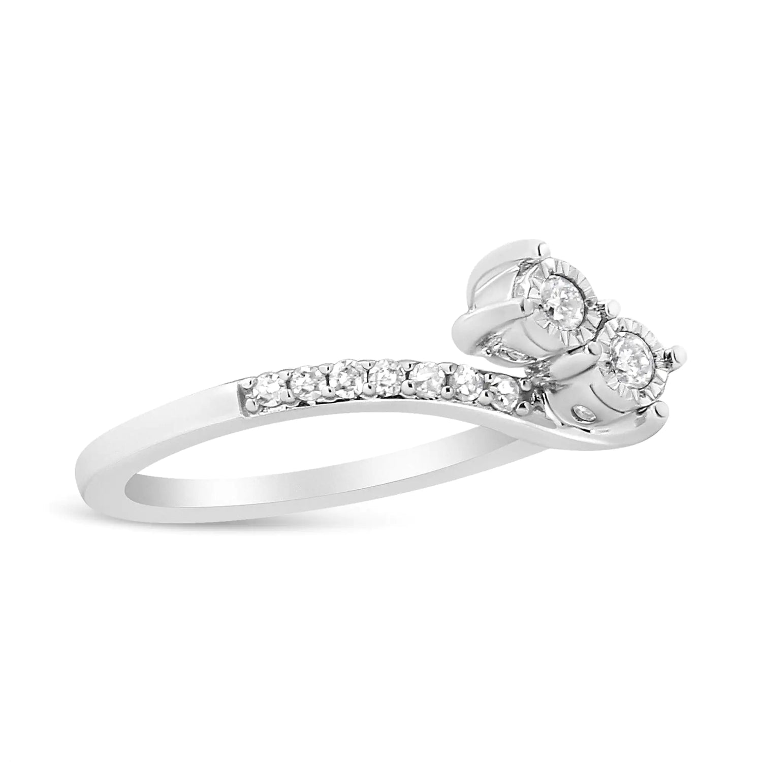 10K White Gold 1/4 Cttw Miracle Set Round Cut Diamond Two-Stone Ring (H-I Color, I2 Clarity)