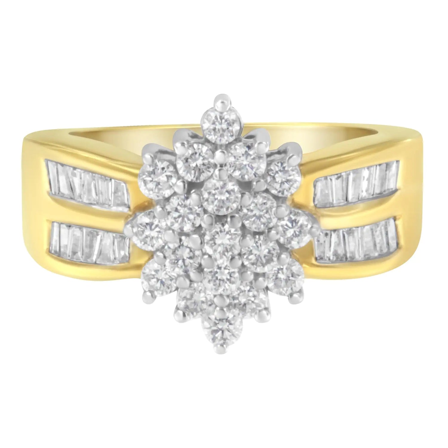 10K Yellow Gold 1.0 Cttw Marquise Composite Diamond Cluster Cocktail Ring (H-I Color, SI2-I1 Clarity)