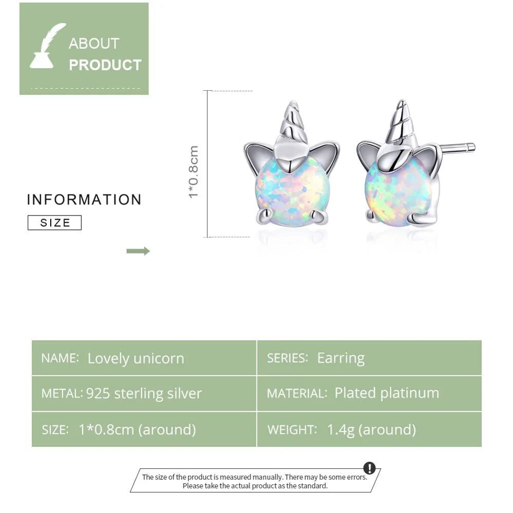 925 Sterling Silver Unicorn Opal Stud Earrings