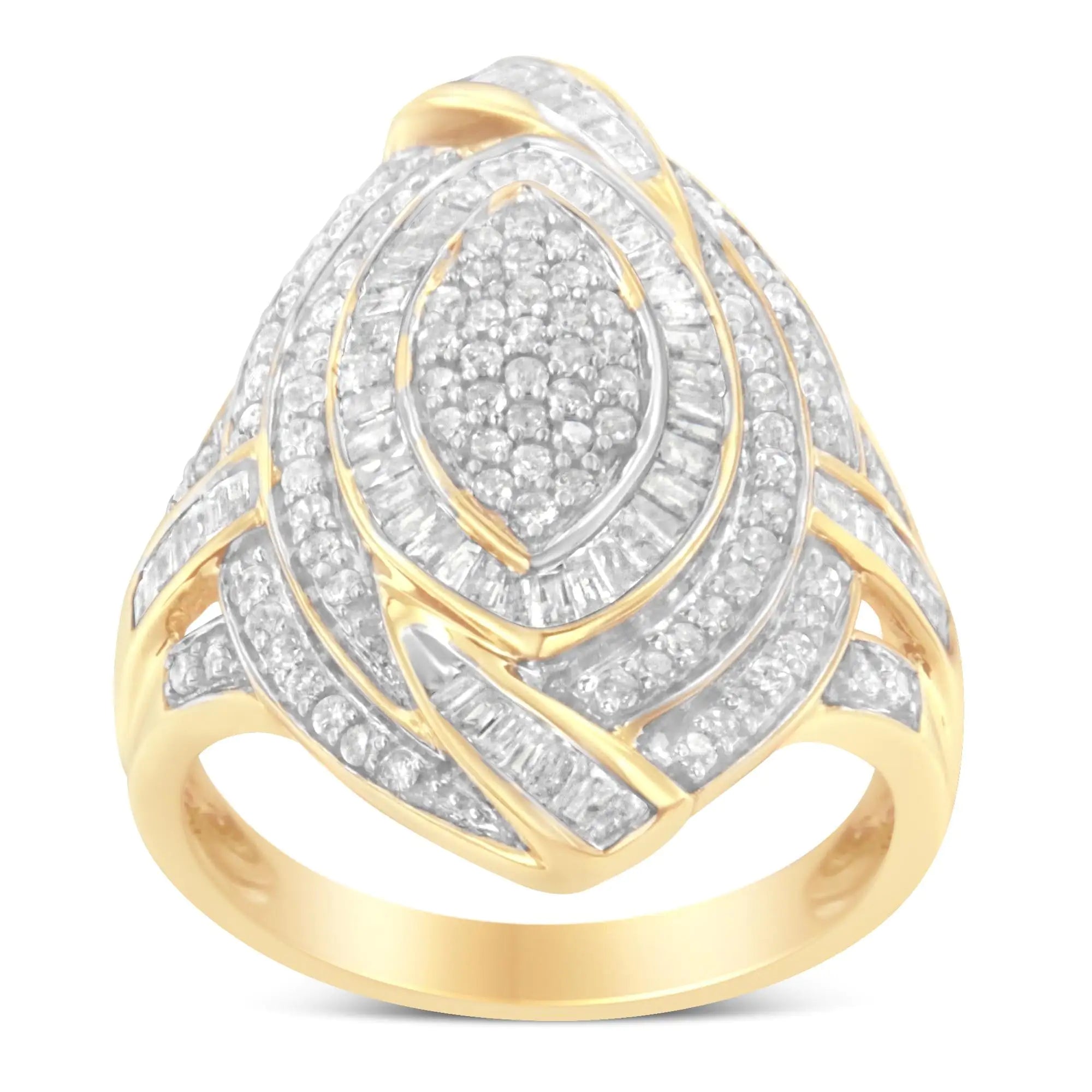 10K Yellow Gold Diamond Cocktail Ring (1 cttw, I-J Color, I2-I3 Clarity)