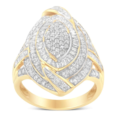 10K Yellow Gold Diamond Cocktail Ring (1 cttw, I-J Color, I2-I3 Clarity)