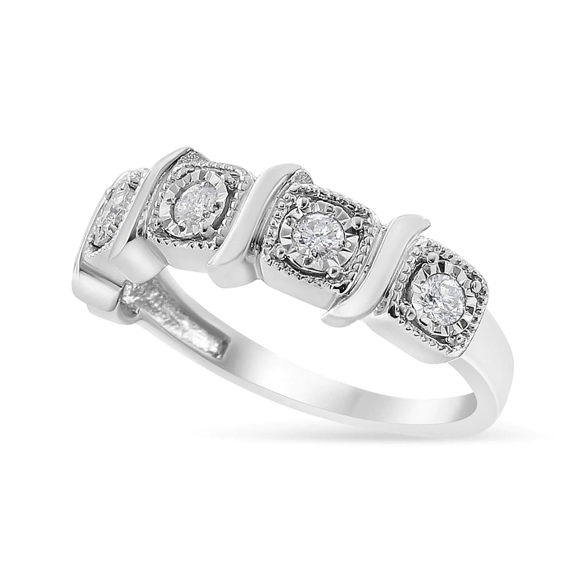 .925 Sterling Silver 1/4 Cttw Miracle Set Diamond 5-Stone Swirl Band Ring (I-J Color, I1-I2 Clarity)