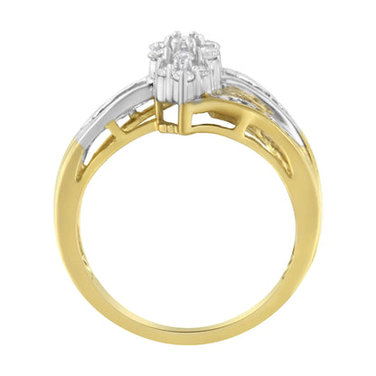 10K Yellow and White Gold 1/2 Cttw Diamond Marquise Shaped Cluster Split Shank Ring (H-I Color, SI2-I1 Clarity)