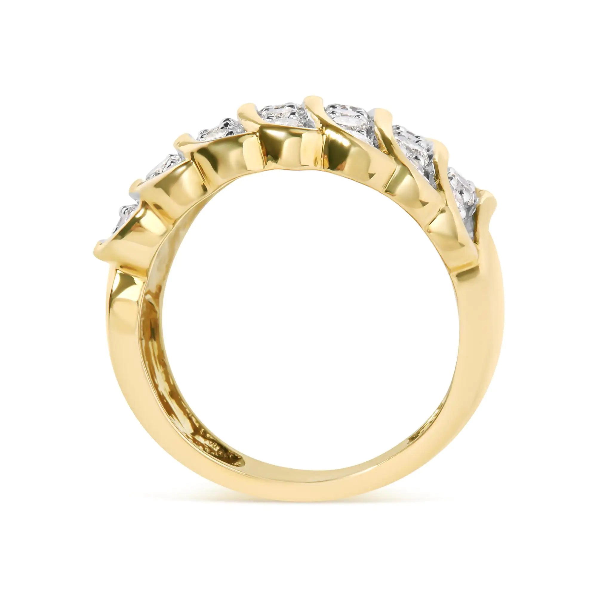 10 Yellow Gold 2.00 Cttw Diamond Multi Row Cocktail Band Ring (I-J Color, I1-I2 Clarity)