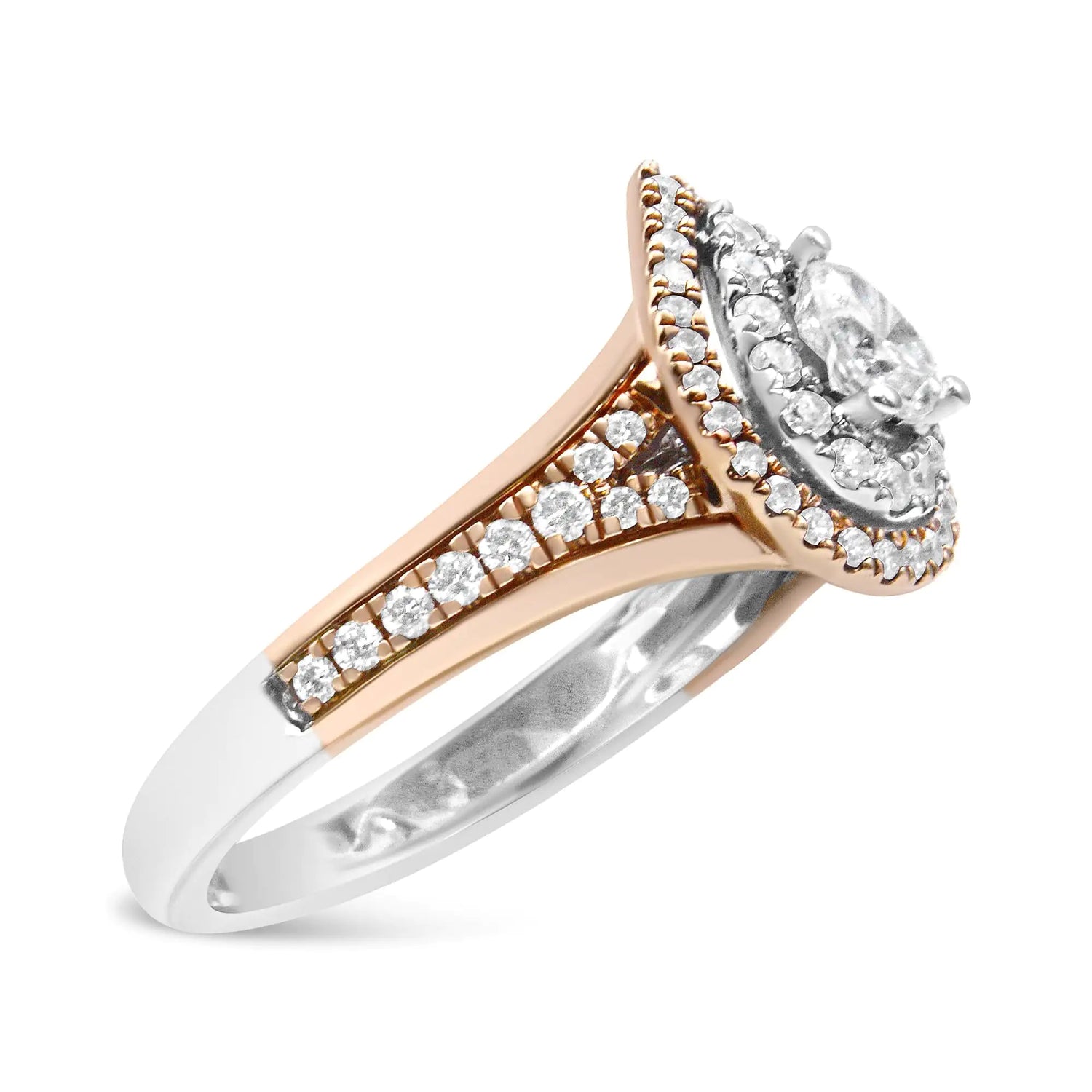 14K White and Rose Gold 1.00 Cttw Diamond Pear Shaped Double Halo Engagement Ring ( H-I Color, SI2-I1 Clarity)