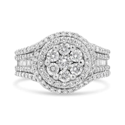 14K White Gold 1 1/2 Cttw Diamond Floral Cluster and Studded Shank Halo Ring (H-I Color, SI2-I1 Clarity)