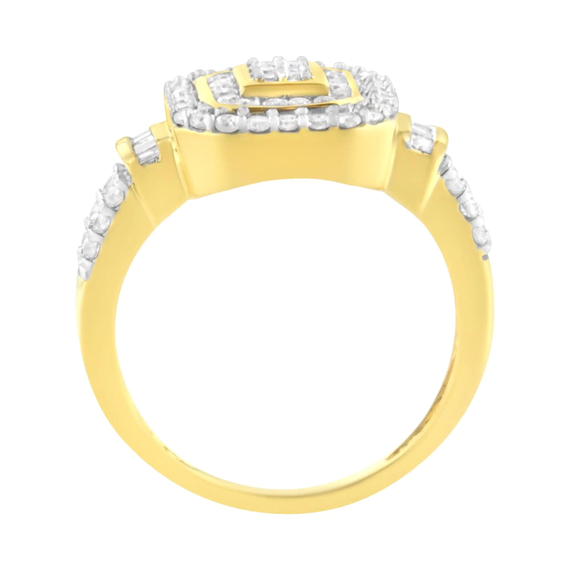 10K Yellow Gold Plated .925 Sterling Silver 3/4 Cttw Diamond Cluster Ring (I-J color, I1-I2 Clarity)