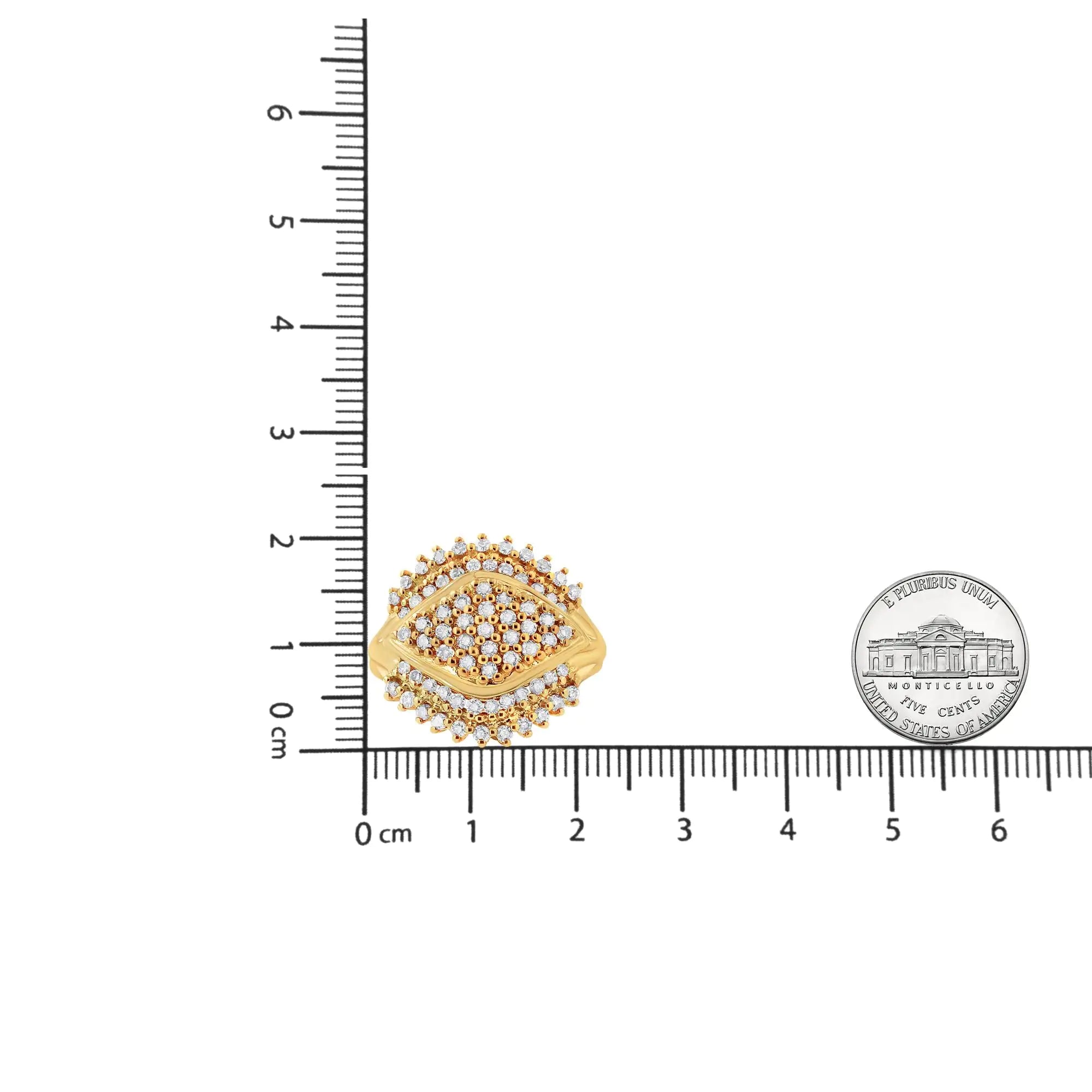 10K Yellow Gold Plated .925 Sterling Silver 1.00 Cttw Diamond Cluster Ring (Champagne Color, I2-I3 Clarity)