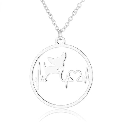 Circular Chihuahua Heartbeat Necklace