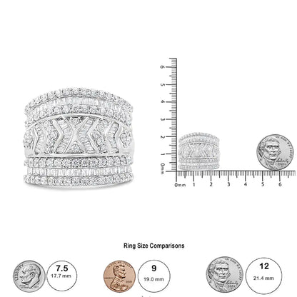 .925 Sterling Silver 2.0 Cttw Diamond Edge Multi-Row Ring Band ( J-K Color, I3 Clarity)