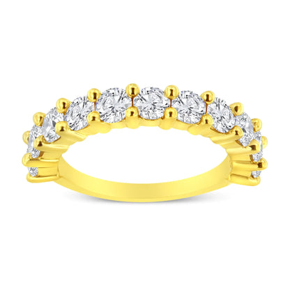 14K Yellow Gold Plated .925 Sterling Silver 1.00 Cttw Round-Cut Diamond 11 Stone Wedding Band Ring (J-K Color, I1-I2 Clarity)