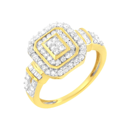 10K Yellow Gold Plated .925 Sterling Silver 3/4 Cttw Diamond Cluster Ring (I-J color, I1-I2 Clarity)