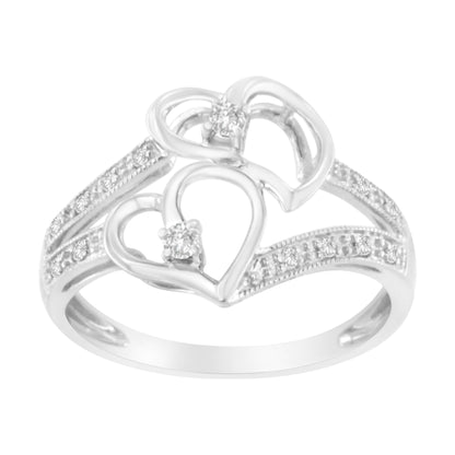 14KT White Gold 1/10 cttw Diamond Twin Heart Ring