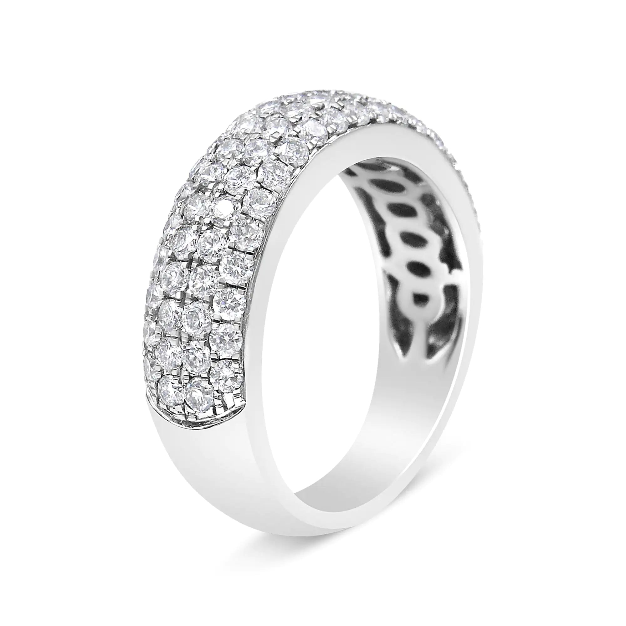 14K White Gold 1 1/2 Cttw Pave Set Lab Grown Round Diamond Domed Band Ring (G-H Color, SI1-SI2 Clarity)