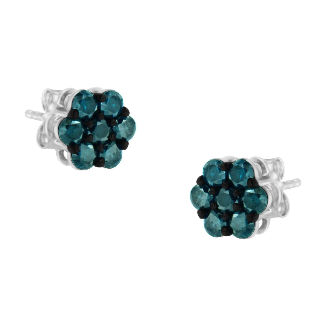 Sterling Silver Treated Blue Diamond Floral Stud Earrings (1 cttw, Blue Color, I2-I3 Clarity)