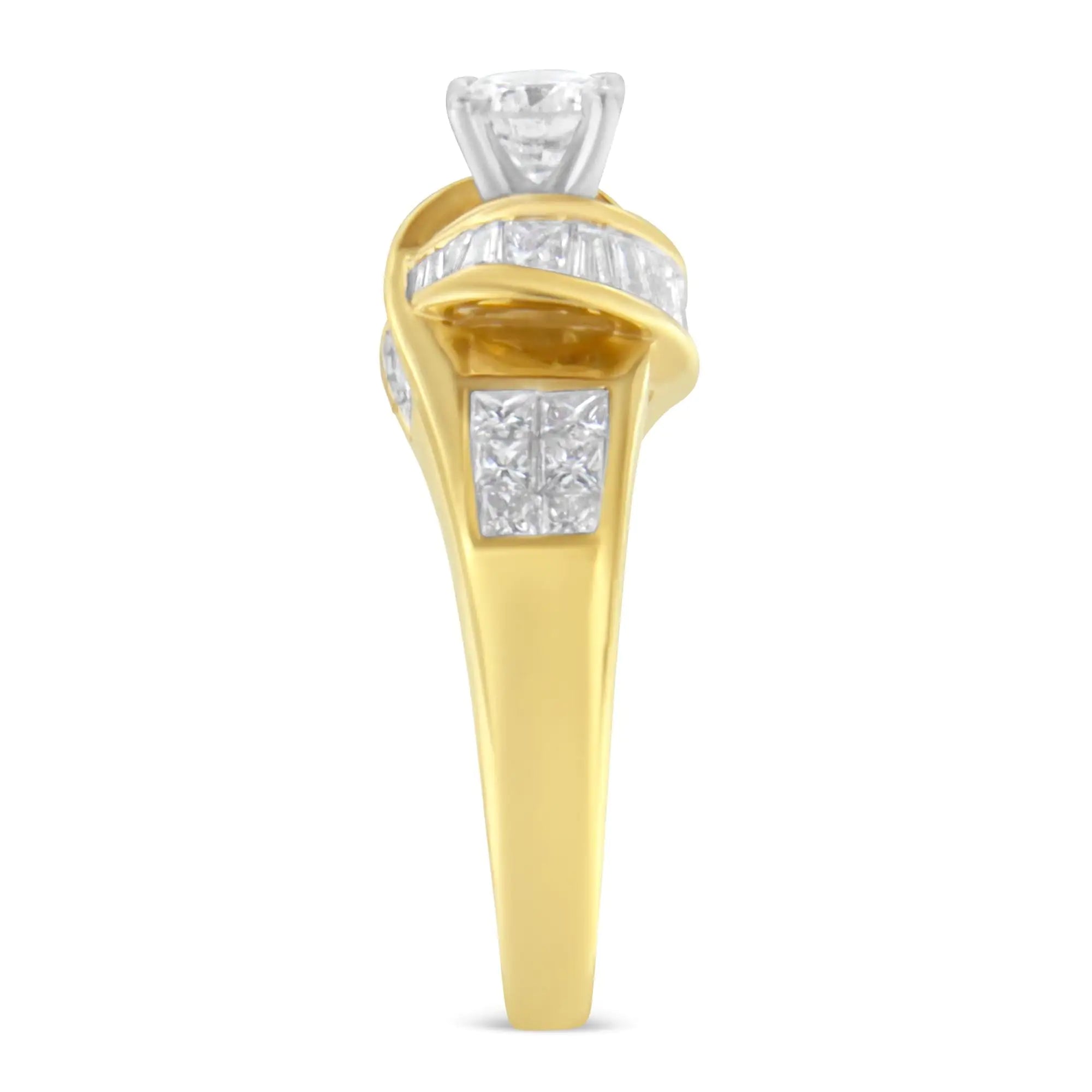 14K Two-Toned Gold Round, Baguette and Princess Cut Diamond Ring (1 1/8 Cttw, H-I Color, SI2-I1 Clarity)