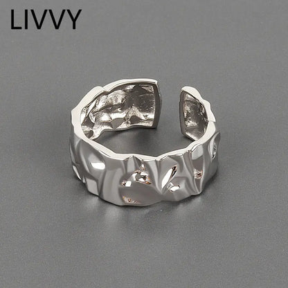 LIVVY Concave-Convex Irregular Surface Wide Ring