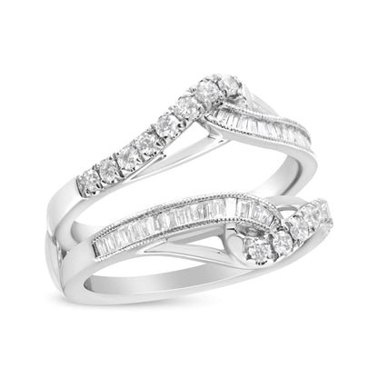 14K White Gold 0.65 Cttw Round and Baguette Invisible-Set Diamond Enhancer Wrap Ring (I-J Color, I2-I3 Clarity)