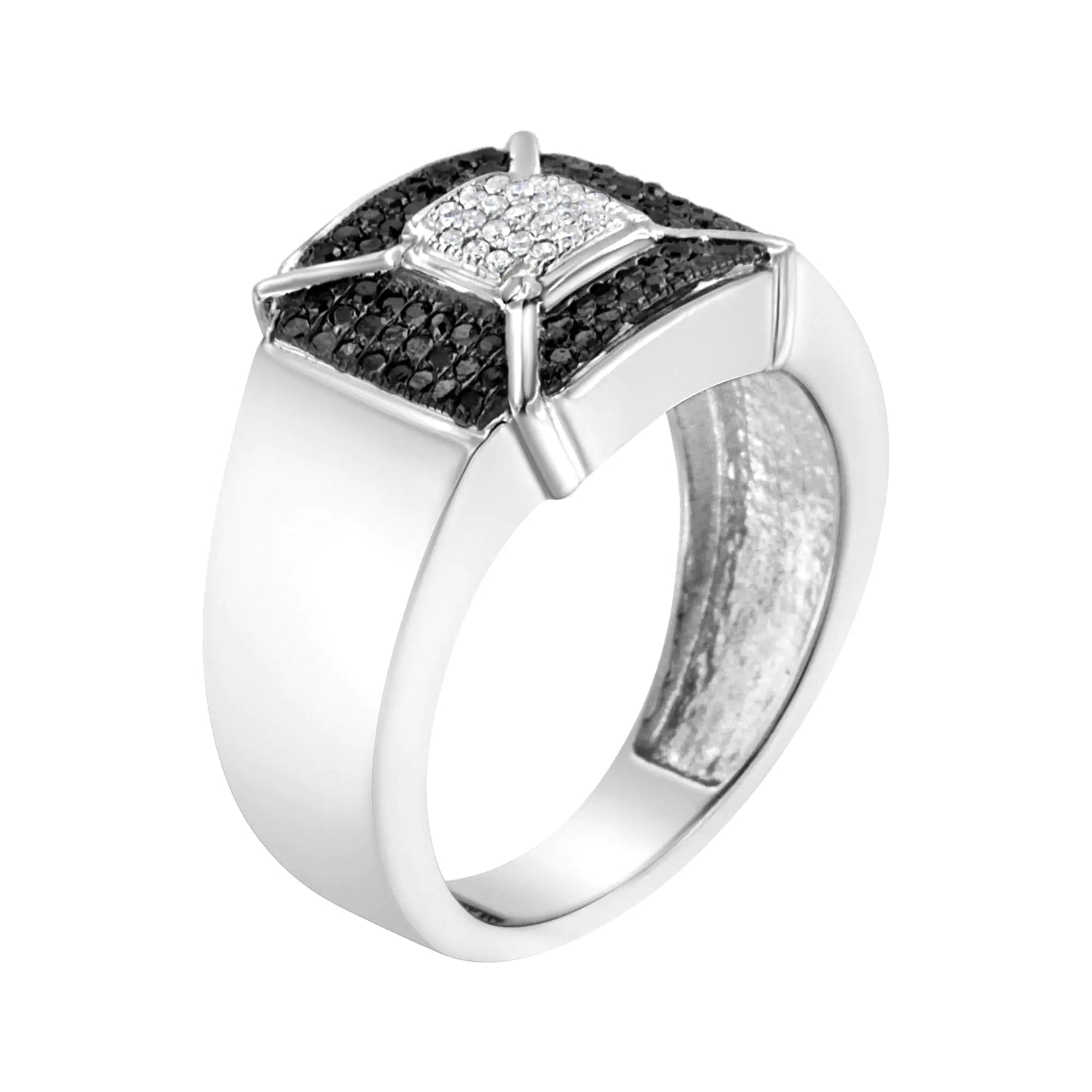 .925 Sterling Silver 3/8 Cttw Composite Enhanced Black and White Diamond Men&