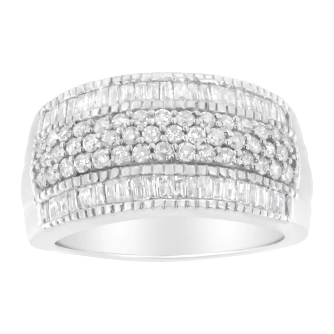 .925 Sterling Silver 1cttw Multi-Row Round and Baguette-Cut Diamond Modern Band Ring (I2-I3 Clarity, H-I Color)