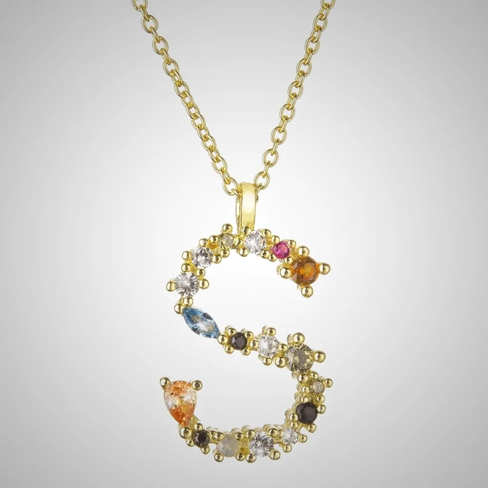 ANDYWEN 925 Sterling Silver Gold Letter M Opal Initial Necklace