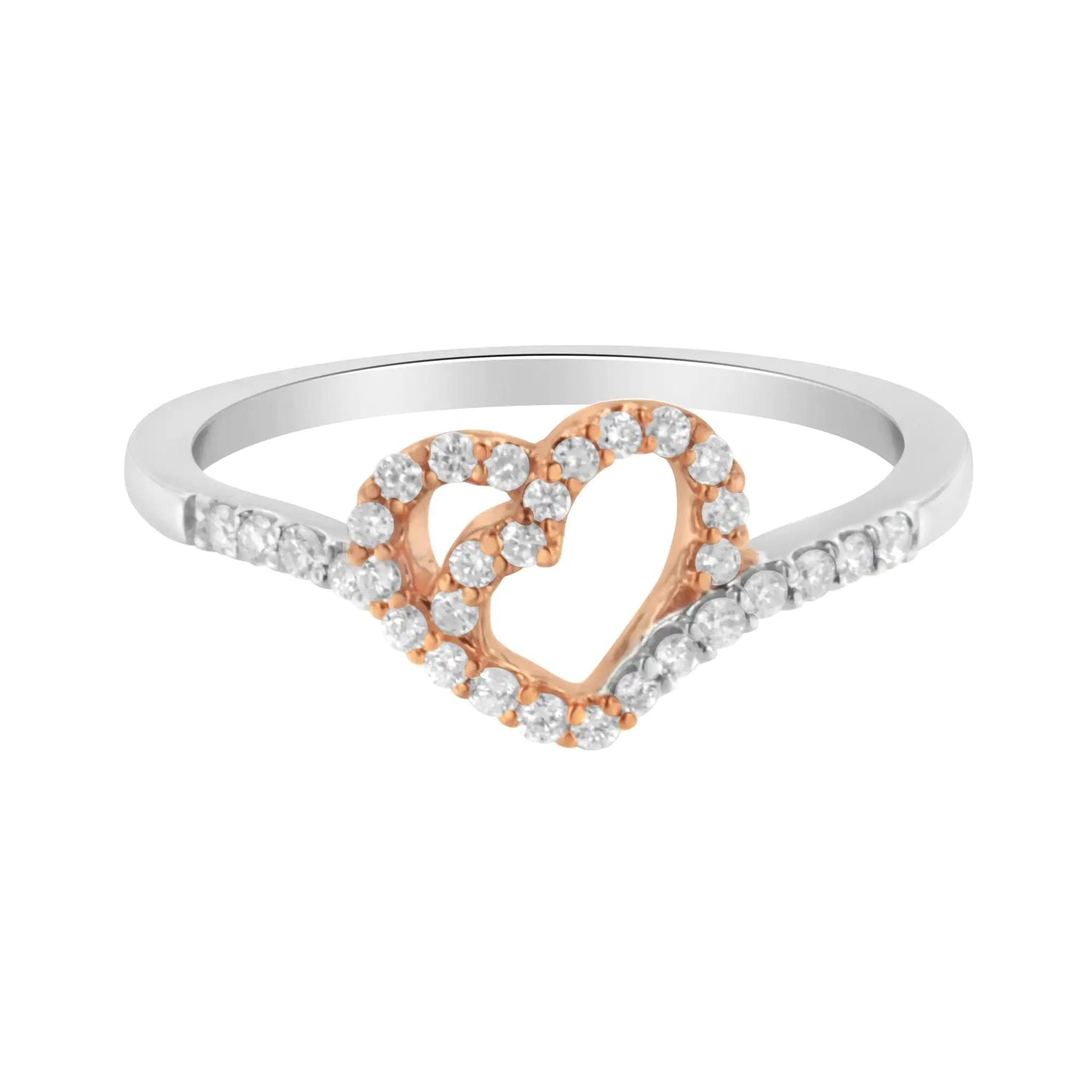 10K Two Toned Gold Diamond Heart Cocktail Ring (1/5 Cttw, H-I Color, I1-I2 Clarity)