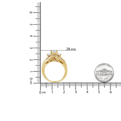 14K Yellow Gold 1 1/2 Cttw Princess and Baguette-Cut Diamond 3-Stone Ring (H-I Color, VS2-SI1 Clarity)