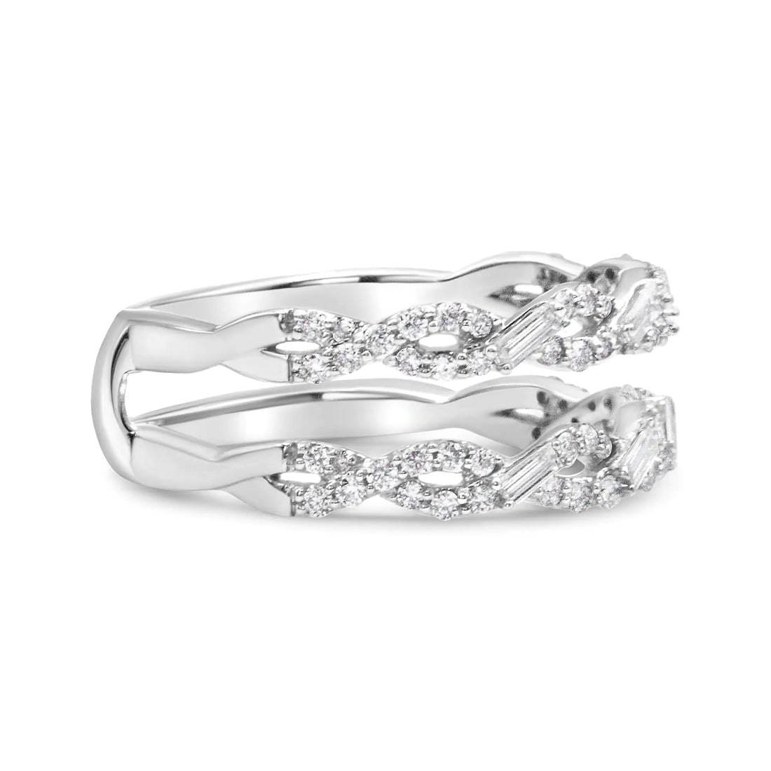 14K White Gold 1/2 Cttw Round &amp; Baguette Diamond Enhancer Wrap Ring Guard Enhancer ( I-J Color, I1-I2 Clarity)