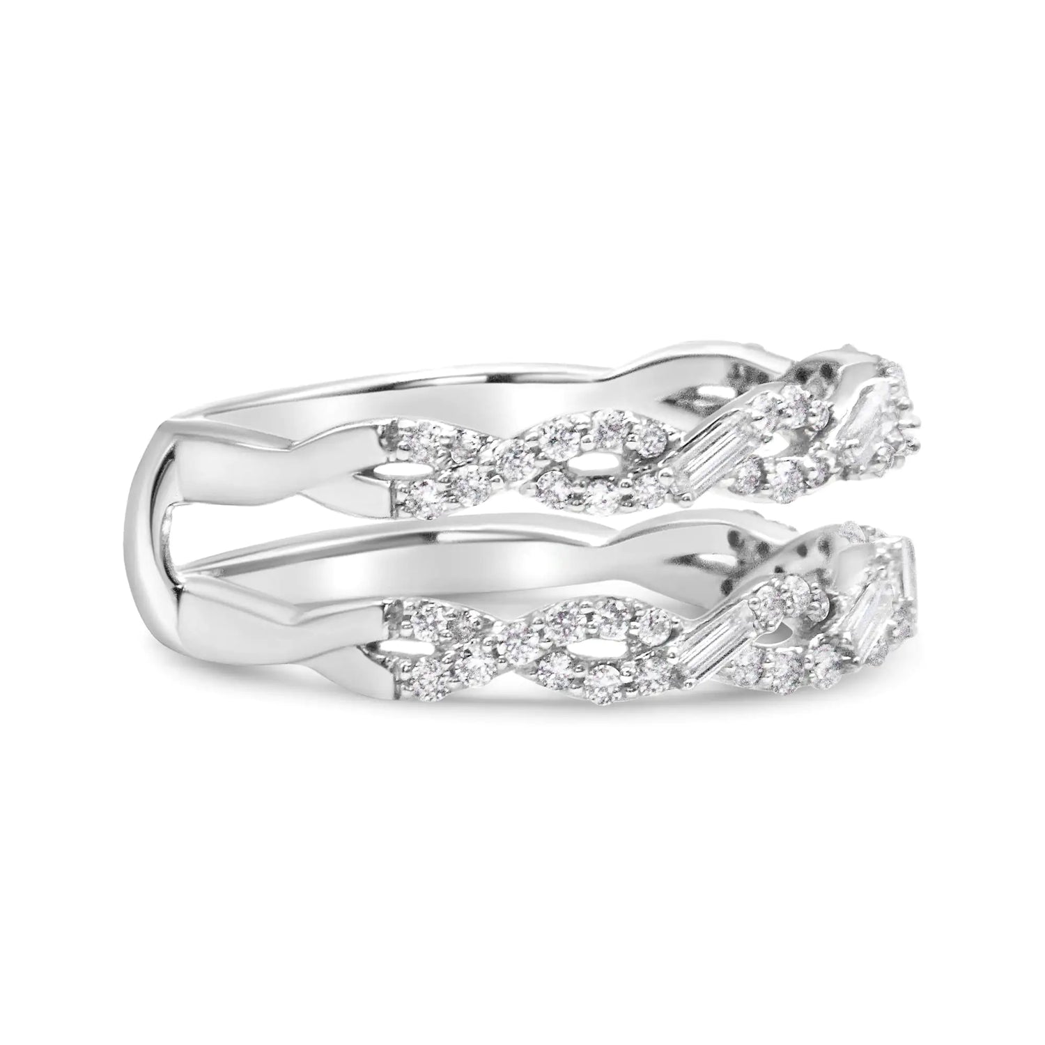 14K White Gold 1/2 Cttw Round &amp; Baguette Diamond Enhancer Wrap Ring Guard Enhancer ( I-J Color, I1-I2 Clarity)