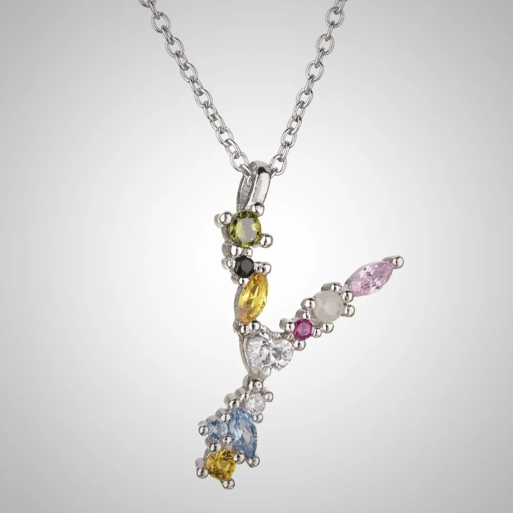 ANDYWEN 925 Sterling Silver Gold Letter M Opal Initial Necklace