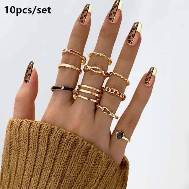 Gold Geometric Ring Set