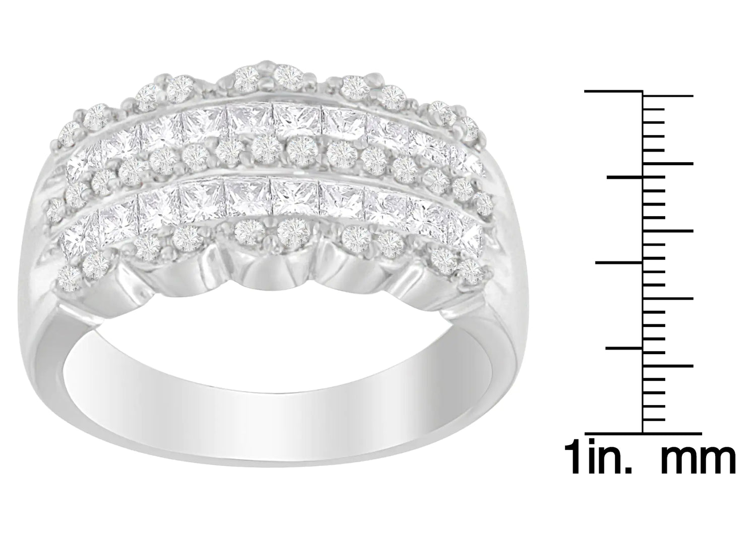 14K White Gold 1 1/7ct. TDW Round and Princess-Cut Diamond Ring(H-I, SI2-I1)