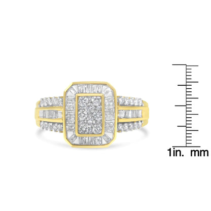 10K Yellow Gold Round and Baguette-Cut Diamond Cocktail Ring (1.0 Cttw, H-I Color, SI2-I1 Clarity)